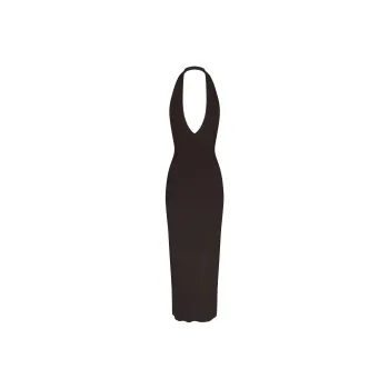 SKIMS SOFT LOUNGE DEEP PLUNGE HALTER LONG DRESS Sleeveless Dress Women's ONYX/Onyx