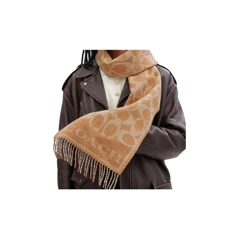 COACH Cashmere Knit Scarves Unisex Light Brown/Brown-1