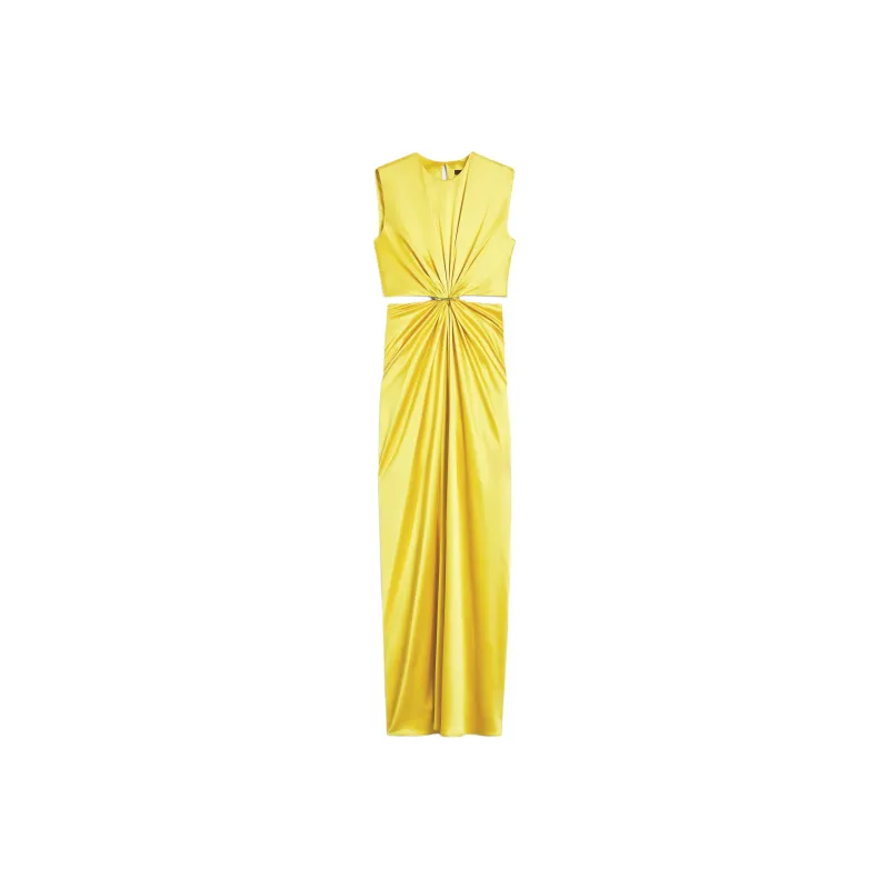 MaxMara Panaro Collection Silk Satin Hourglass Dress Sleeveless Dress Women's Yellow-0
