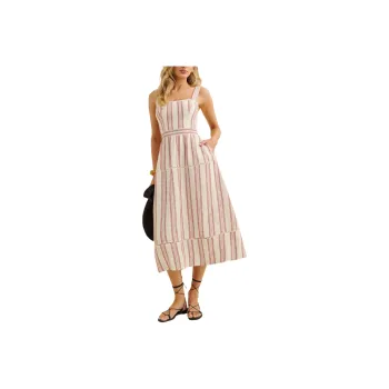 REFORMATION Everett Linen Dress Slip Dress Women's Avignon Stripes