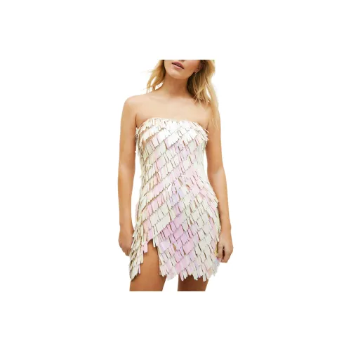 NASTY GAL Iridescent Tassel Sequin Bandeau Mini Dress Sleeveless Dress Women's Multicolor