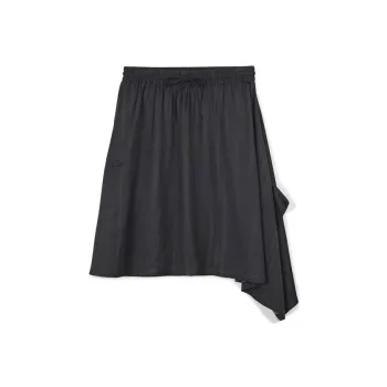 Y 3 Logo Printed Asymmetric Hem Drawstring Draped Skirt