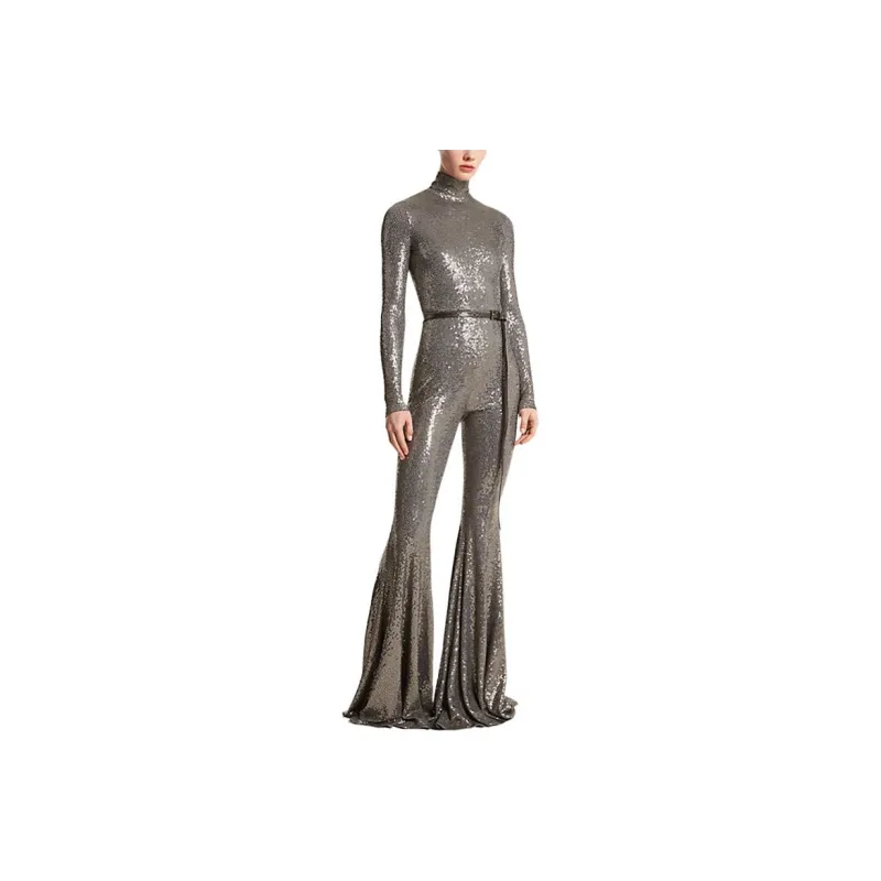 MICHAEL KORS Hand Embroidered Sequin Stretch Jersey Flared Jumpsuit-0