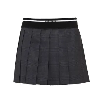 MIU MIU Glen Plaid check Pleated Mini Skirt