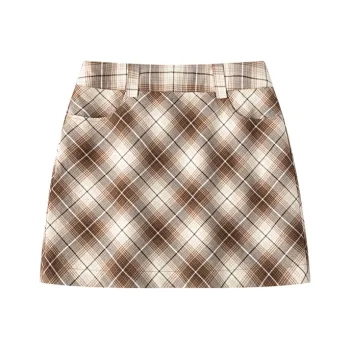 UNRETRO Casual Short Skirts Women's Khaki