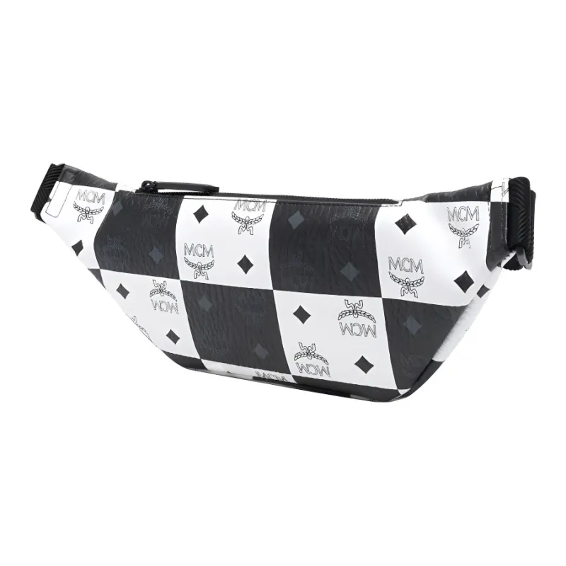 MCM Canvas With Calfskin Shoulder Bag Crossbody Bag Fanny Pack Regular Men's Black & White-1