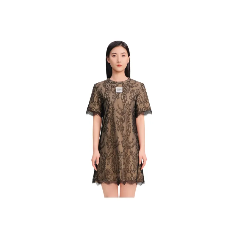 Blood Glitter Short-Sleeved Dresses Women's Black Floral-0