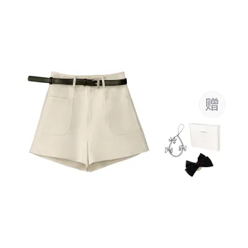 Fstudio Korean Style 100% Cotton High Rise Slimming Casual Shorts Women's Ecru
