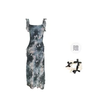 CPAURA Slip Dresses Women's Ink Wash Butterfly+Bowknot Hair Tie Comes With