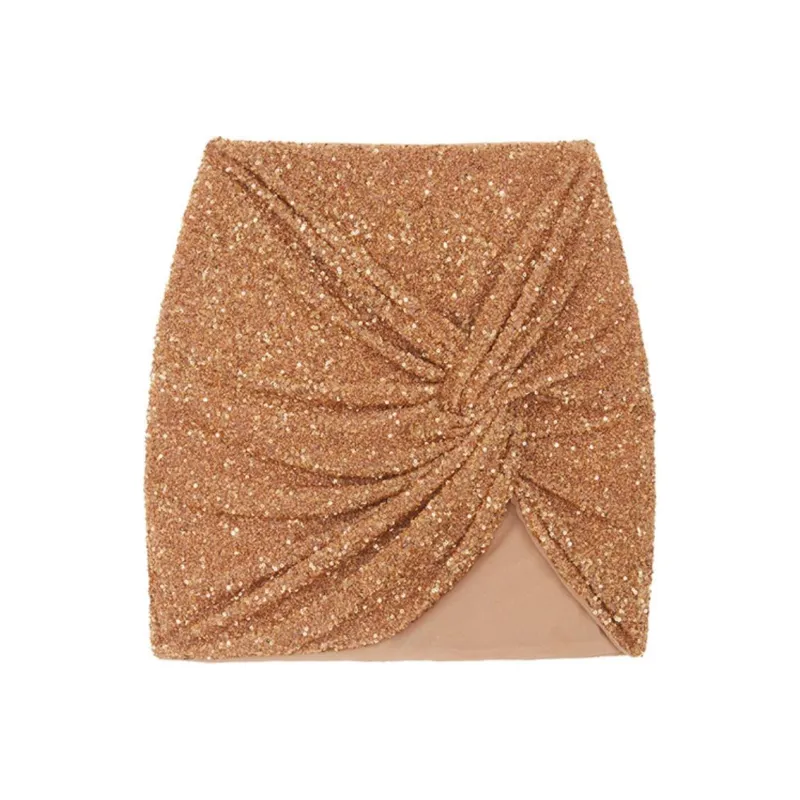 Self portrait Casual Short Skirts Women's Gold-0