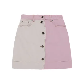 GANNI Denim Short Skirts Women's Pink White