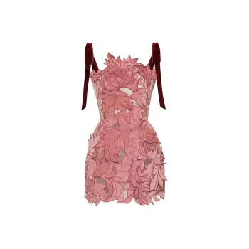 Oscar De La Renta Peony Velvet Guipure Cocktail Dress