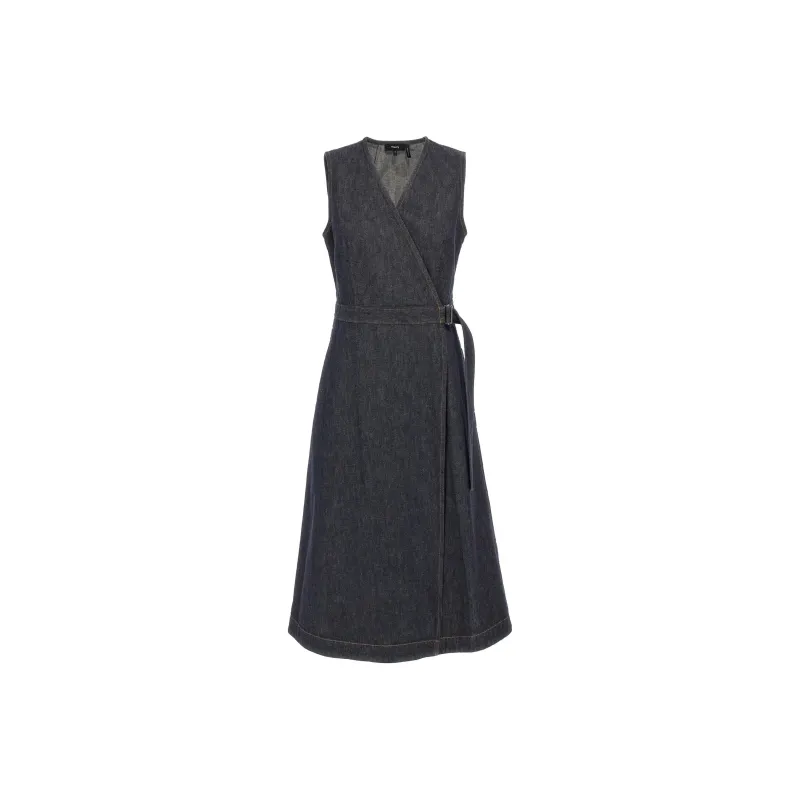 THEORY Sleeveless A Line Wrap Dress-0