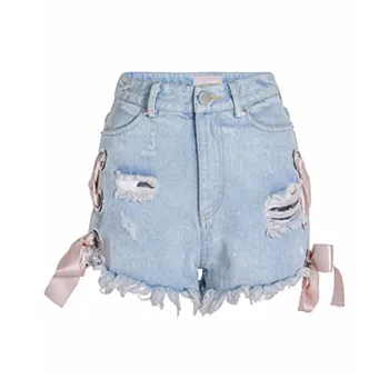 Girly Fancy Club Denim Shorts Women's Light Blue