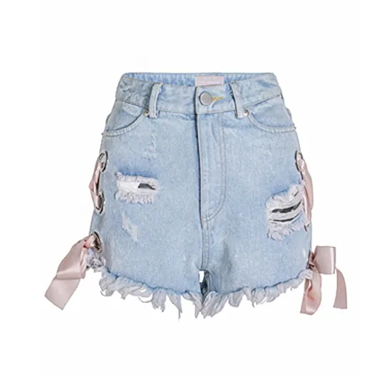 Girly Fancy Club Denim Shorts Women's Light Blue-0