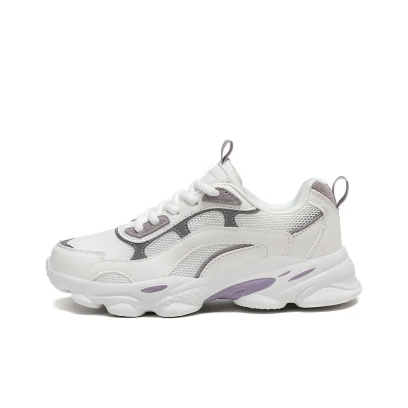 Binary Height Increasing Breathable Low Top Chunky Sneakers Women's White Purple-0
