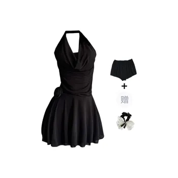 TUSHIFEI Sleeveless Dress Women's Black+Safety Shorts+Hair Tie Comes With