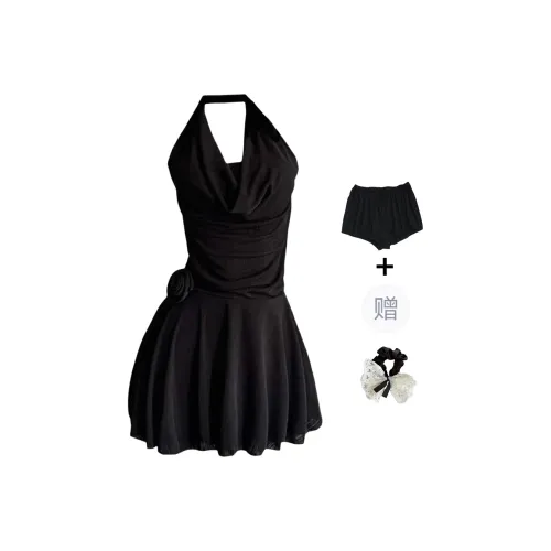 TUSHIFEI Sleeveless Leather Women's Black+Safety Shorts+Hair Tie Comes With