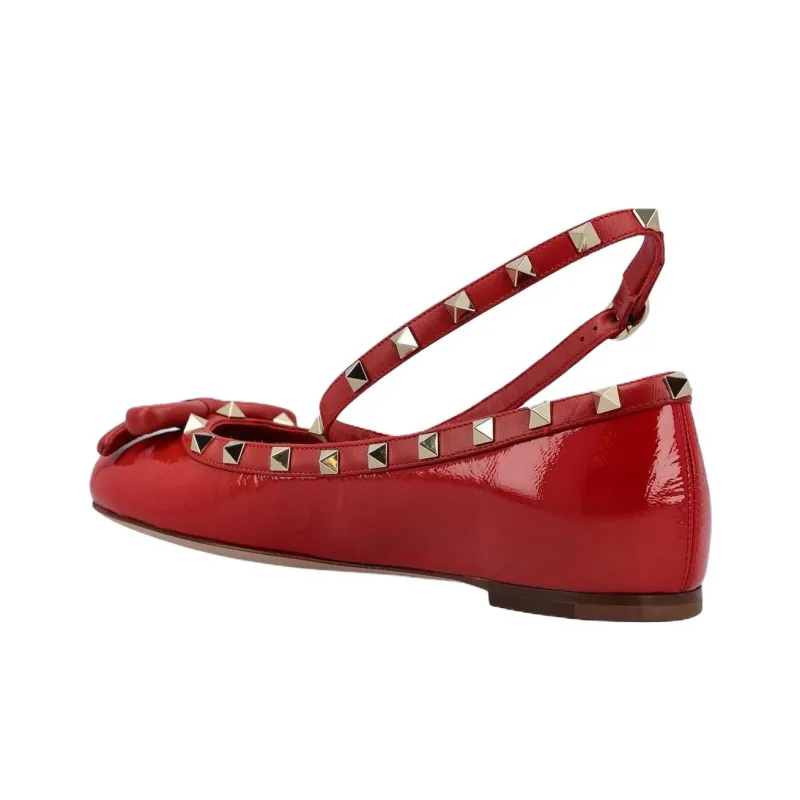 Valentino Garavani Rockstud Bow Detailed Slingback Ballerina Shoes Women's-3