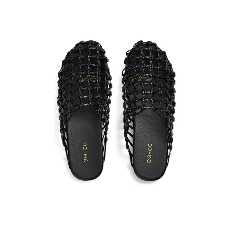 GG CC Rubber Sole Woven Abrasion Resistant Closed Toe Slippers Women's-2
