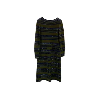 CHANEL Long Sleeved Dresses Women's Dark Green