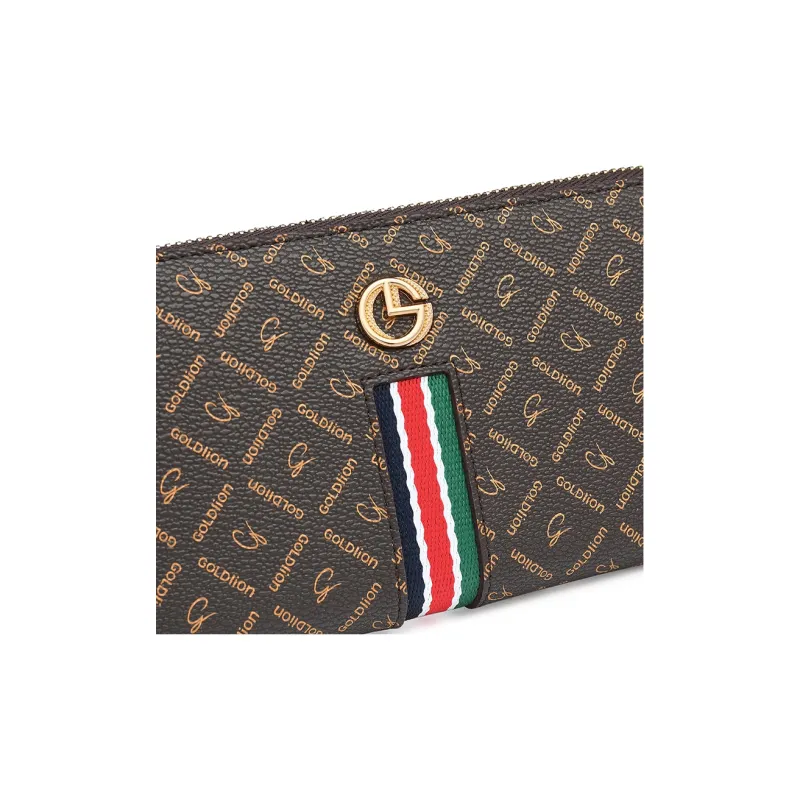 GOLDLION PVC Synthetic Leather, Artificial Leather Long Wallets Women's Dark Coffee-4