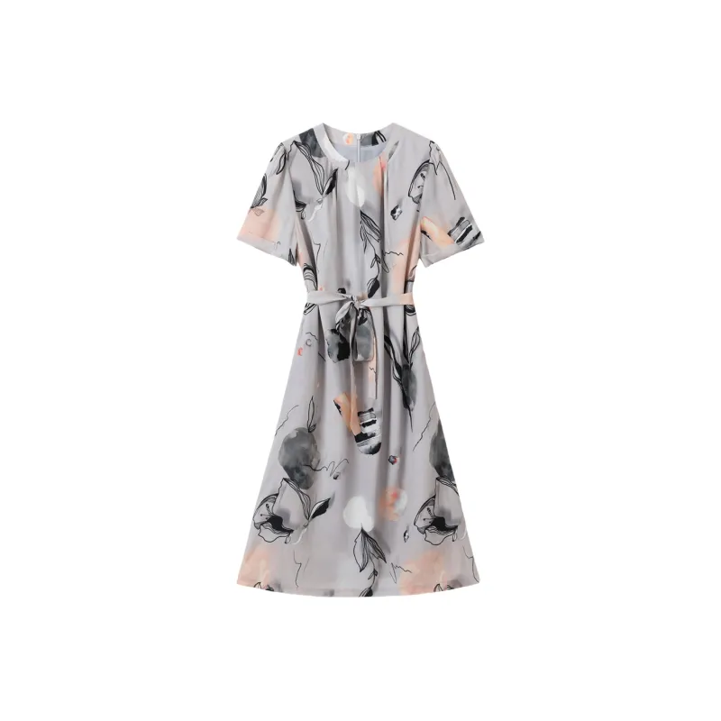 H-YXIANG Short-Sleeved Dresses Women's Ink Wash Iridescent-0