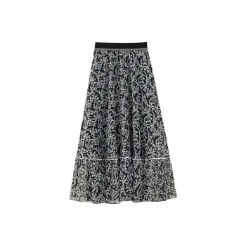 TOUCH Casual Long Skirt Women's Black With White Floral