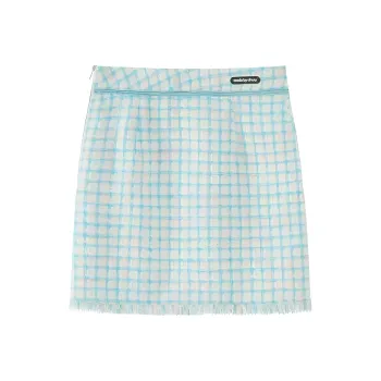CHUU Casual Short Skirts Women's Blue Plaid