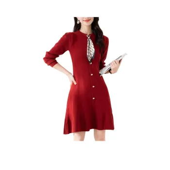 X MOOM Long Sleeved Dress Women's Burgundy