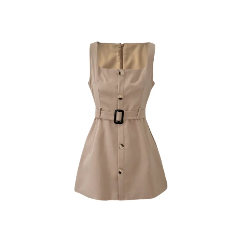 Udon House Sleeveless Dress Women's Khaki-0