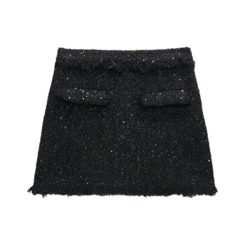 MSGM High-Waist Frayed-Trim Boucle Mini Skirt