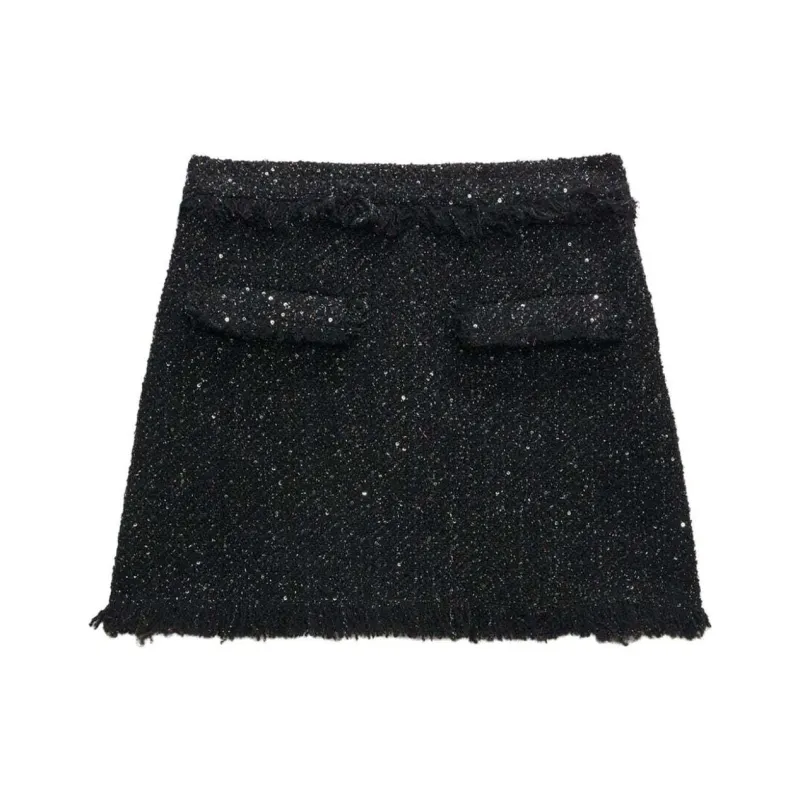 MSGM High Waist Frayed Trim Boucle Mini Skirt-0