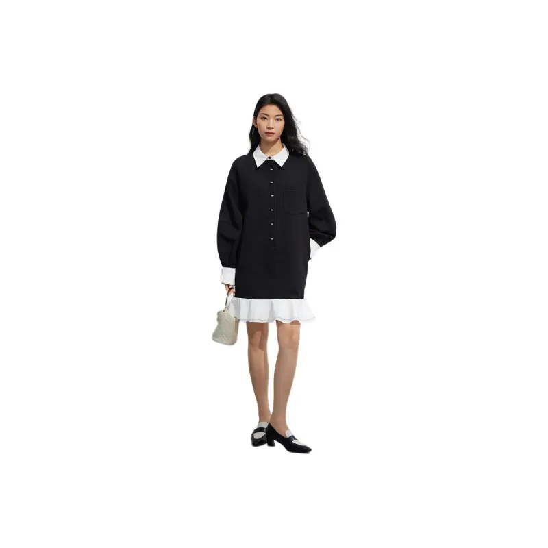 BASIC HOUSE Long-Sleeved Dresses Women's Black-0