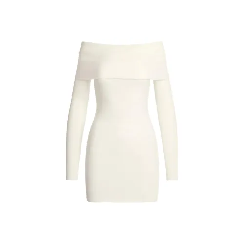 SKIMS SS25 SOFT LOUNGE OFF THE SHOULDER MINI DRESS Long Sleeved Dresses Women's MARBLE/Marble