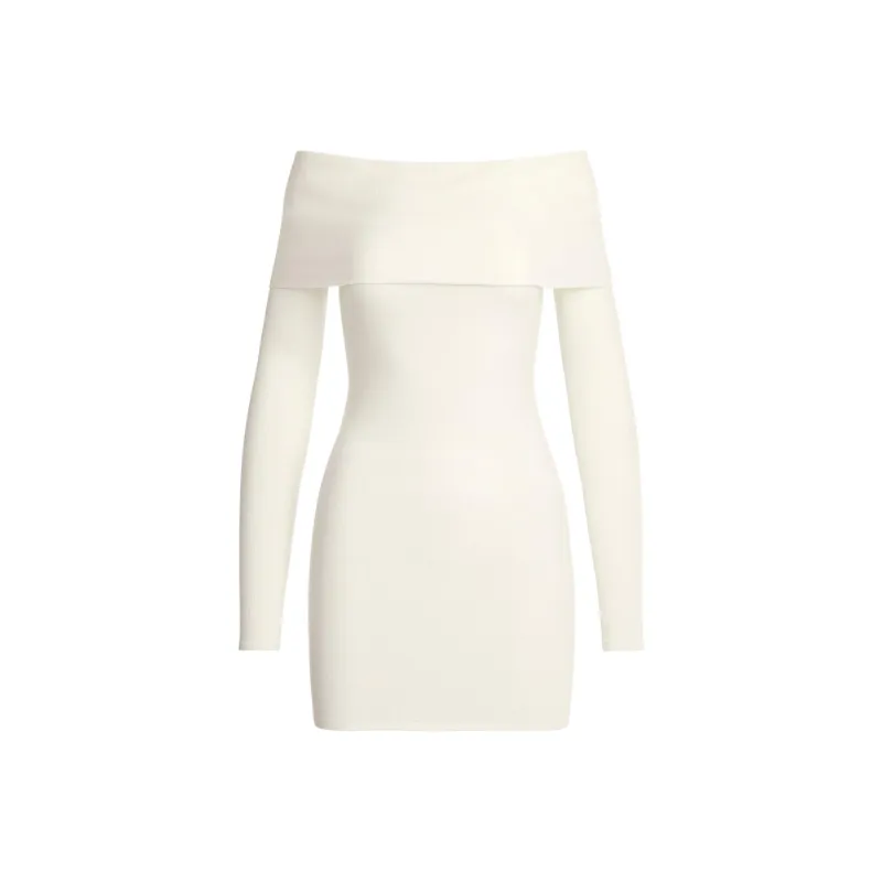 SKIMS SS25 SOFT LOUNGE OFF THE SHOULDER MINI DRESS Long Sleeved Dresses Women's MARBLE/Marble-0