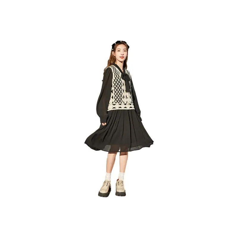 Tonlion Long Sleeved Dresses Women's Black-0
