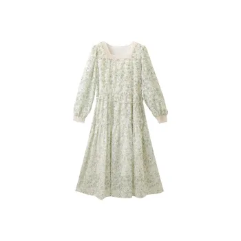 NAWAIN Long Sleeved Dresses Women's Beige Green