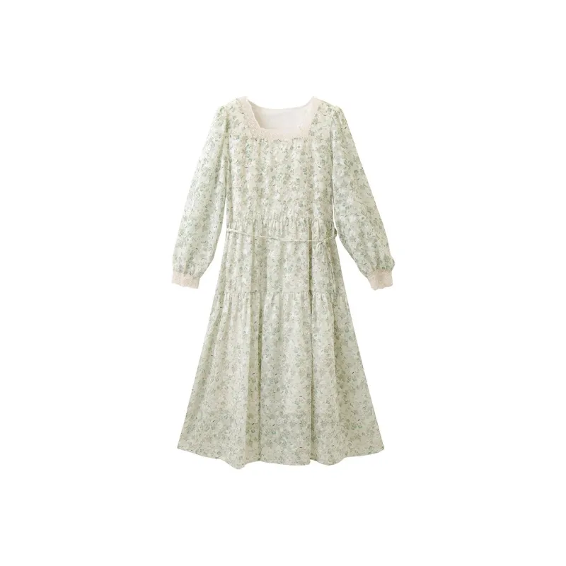 NAWAIN Long Sleeved Dresses Women's Beige Green-0