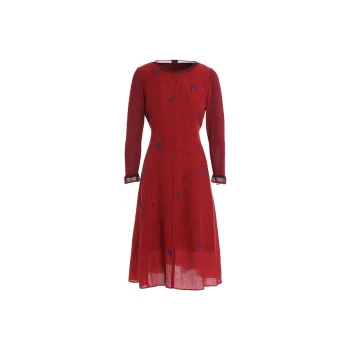 QIAOWANNI Long Sleeved Dresses Women's Herbal Flower Pattern