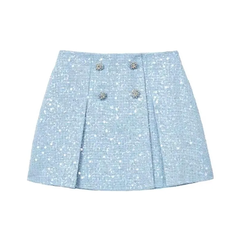 Self portrait FW23 Casual Short Skirts Women's Misty Blue-0
