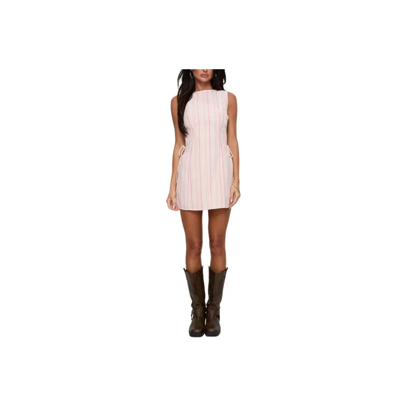 PRINCESS POLLY EARLIE MINI DRESS Sleeveless Dress Women's PINK STRIPE/Pink Stripes-0