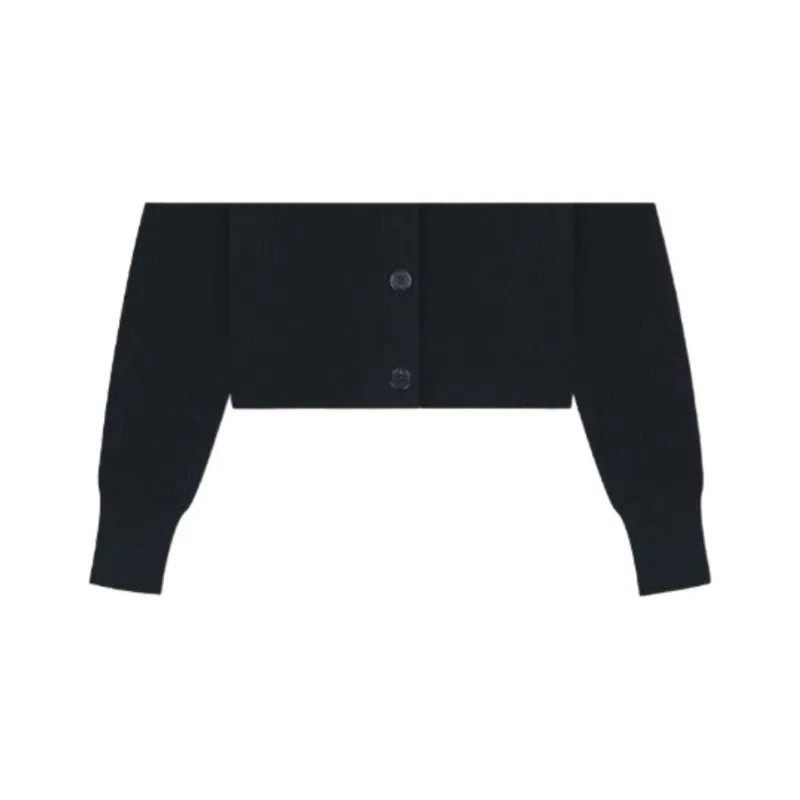 WE11DONE Logo patch Ribbed knit Wool Cardigan-2