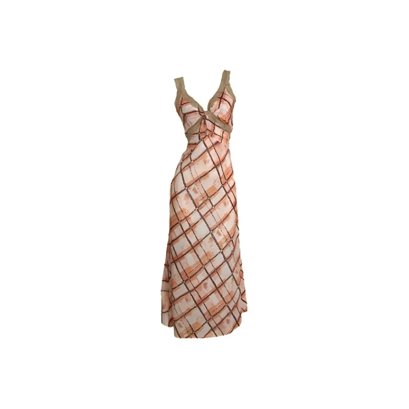 SECFLY OFFICIAL Slip Dress Women's Vintage Plaid-0