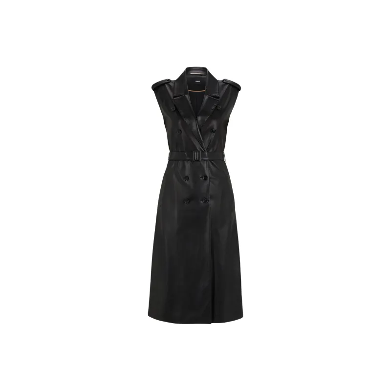 HUGO BOSS Faux leather Double breasted Midi Dress-0
