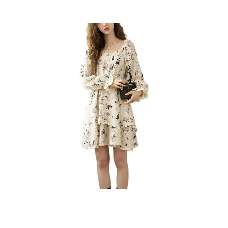 MISHOW Long Sleeved Dress Women's Gray Apricot-0