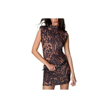 NASTY GAL Printed Slinky Shoulder Pad Mini Dress Sleeveless Dress Women's Leopard Print