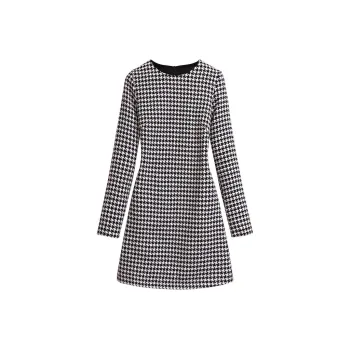 Silky Queen Long Sleeved Dresses Women's Houndstooth