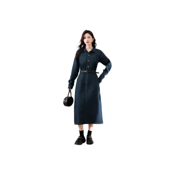 X MOOM Long Sleeved Dress Women's Denim Blue