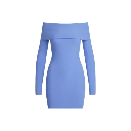 SKIMS SS25 SOFT LOUNGE OFF THE SHOULDER MINI DRESS Long Sleeved Dresses Women's CIELO/Xilo Blue